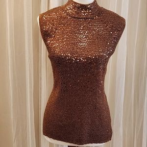 Investments Brown Sleeveless Sequin Top
